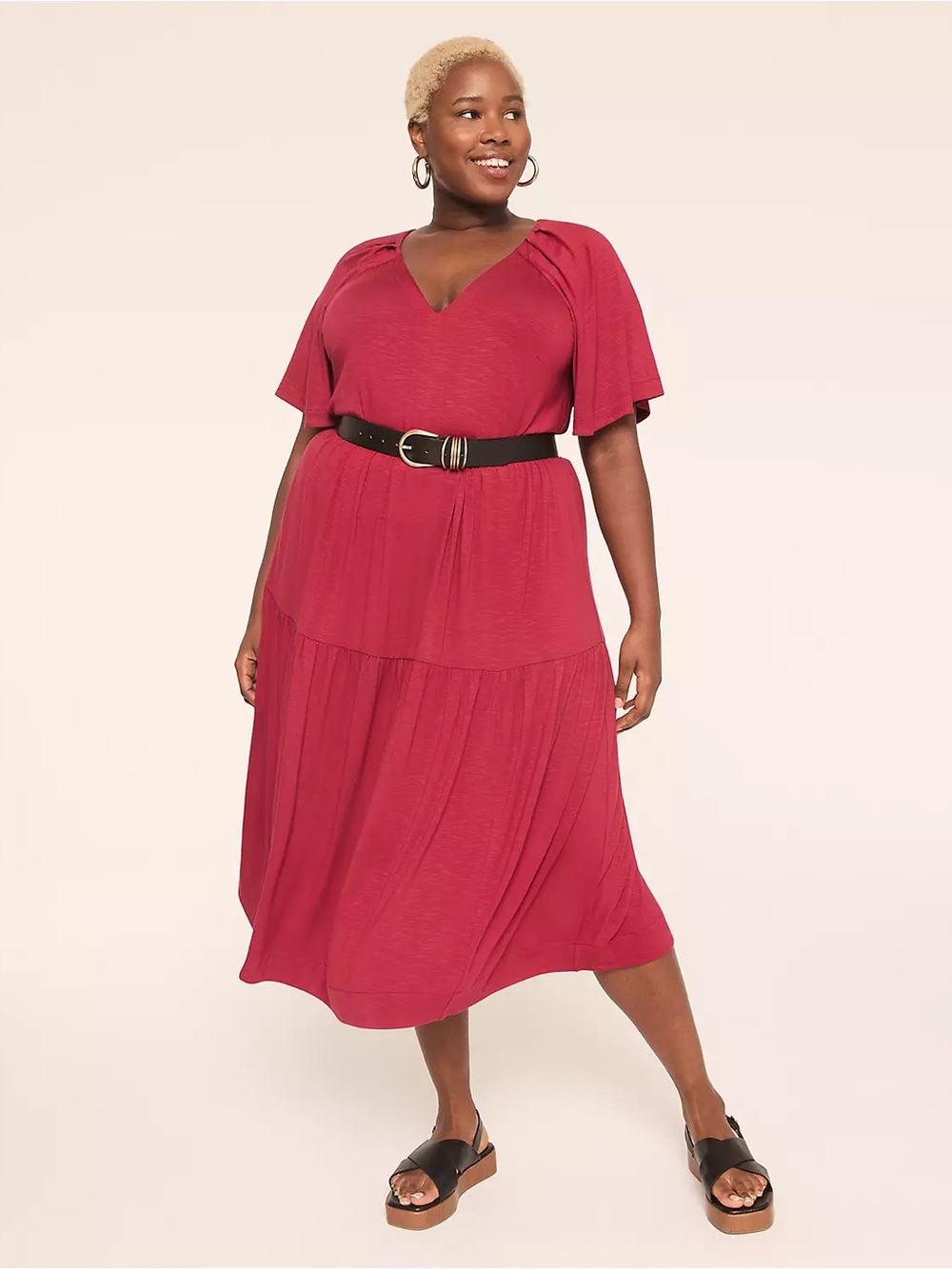NWT! Lane Bryant Flutter-Sleeve V-Neck Midi Deep Red Dress Size 18/20